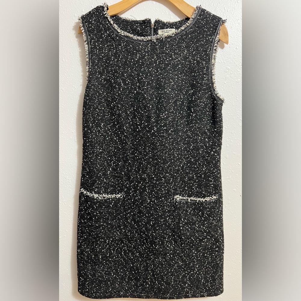 Max Studio Black Tweed Shift Dress with White Flecking